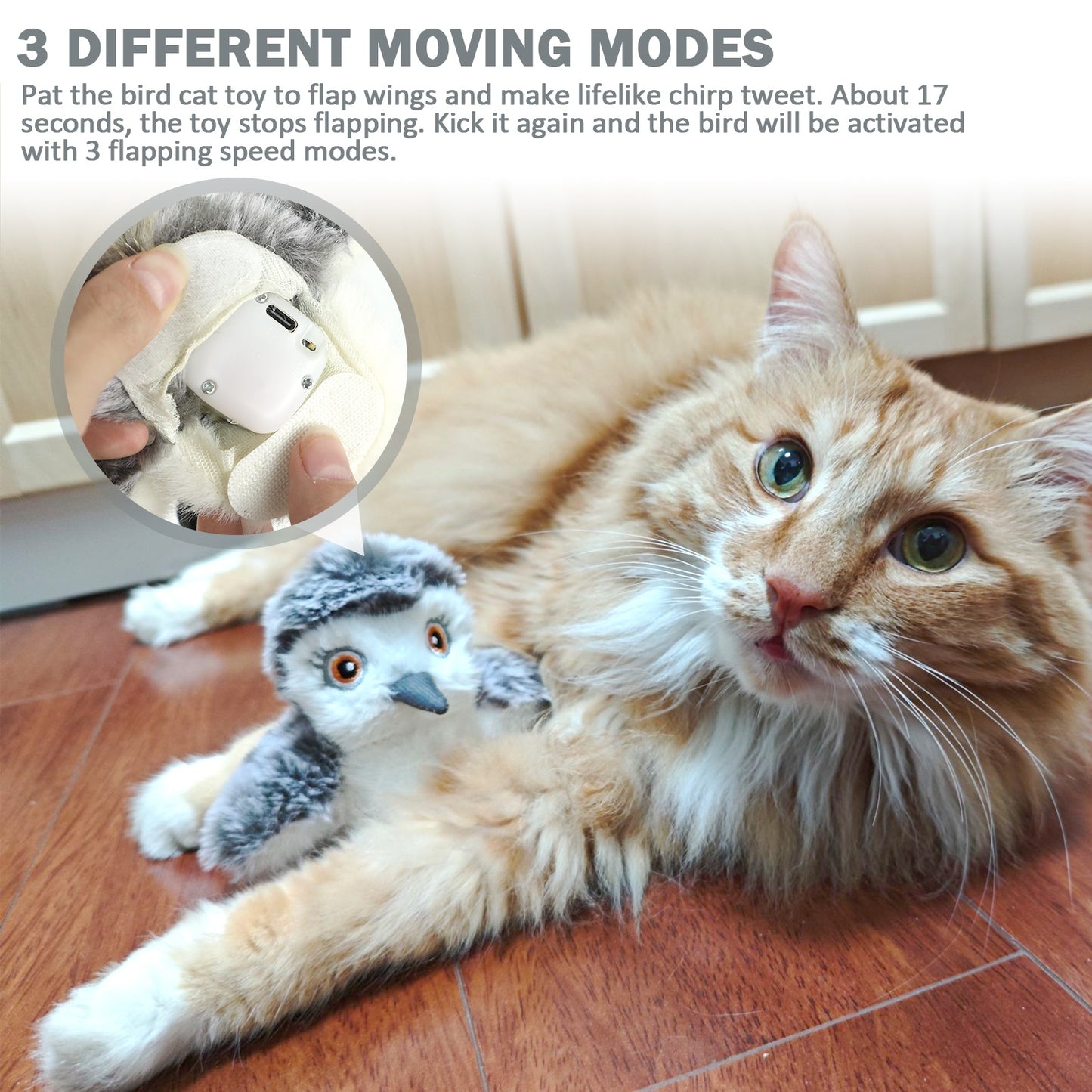 Realistic Flapping Bird Cat Toy – Motion Activated Chirping Catnip Plush Toy (USB Rechargeable) for Indoor Cats & Kittens