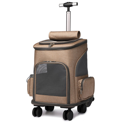 Portable Folding Pet Backpack with Universal Wheel Trolley – Travel Cat & Small Dog Carrier Bag