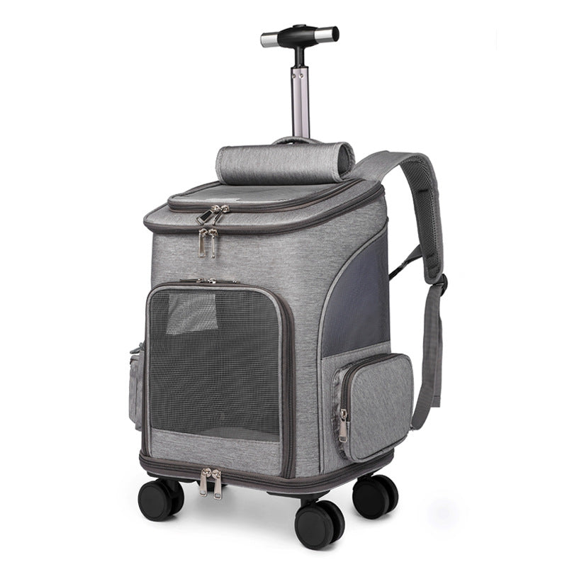 Portable Folding Pet Backpack with Universal Wheel Trolley – Travel Cat & Small Dog Carrier Bag