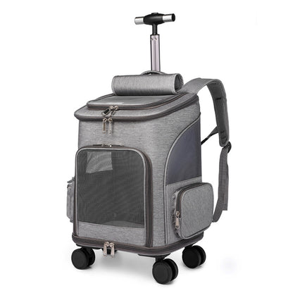 Portable Folding Pet Backpack with Universal Wheel Trolley – Travel Cat & Small Dog Carrier Bag