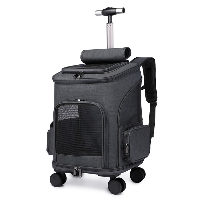 Portable Folding Pet Backpack with Universal Wheel Trolley – Travel Cat & Small Dog Carrier Bag