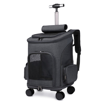 Portable Folding Pet Backpack with Universal Wheel Trolley – Travel Cat & Small Dog Carrier Bag