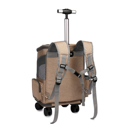 Portable Folding Pet Backpack with Universal Wheel Trolley – Travel Cat & Small Dog Carrier Bag