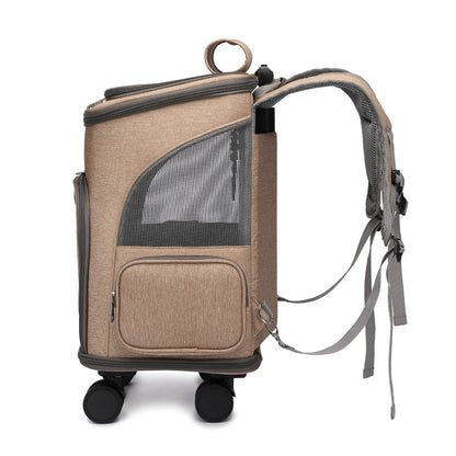 Portable Folding Pet Backpack with Universal Wheel Trolley – Travel Cat & Small Dog Carrier Bag