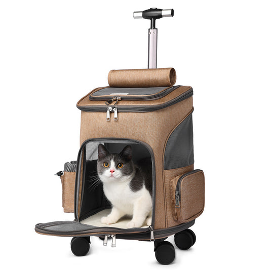 Portable Folding Pet Backpack with Universal Wheel Trolley – Travel Cat & Small Dog Carrier Bag