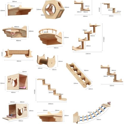 Wall-Mounted Cat Climbing Frame – Solid Wood Floating Cat Shelves & Ladder for Indoor Cats