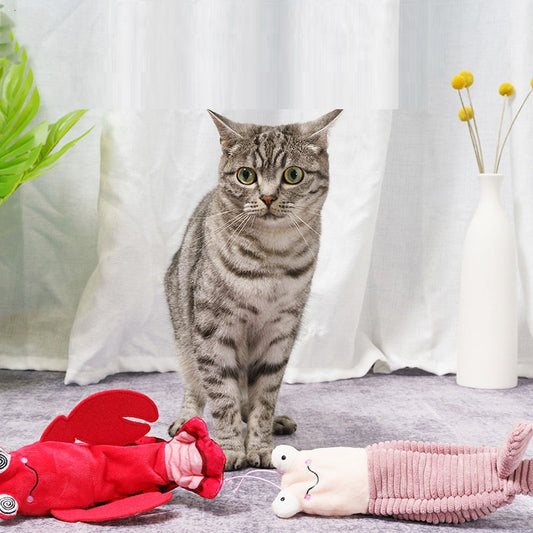 Interactive Moving Shrimp/Lobster Cat Toy – Automatic Start/Stop Motion, Battery-Powered Plush