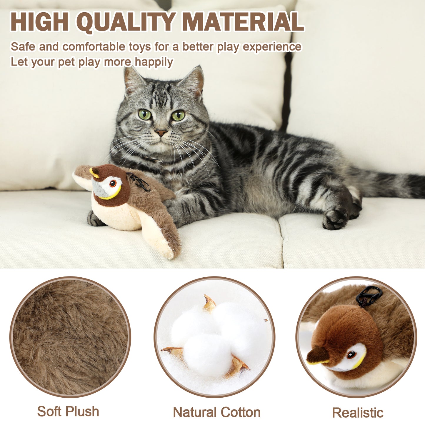 Interactive Flapping Bird Cat Toy – USB Rechargeable Chirping Catnip Plush Toy for Indoor Cats & Kittens