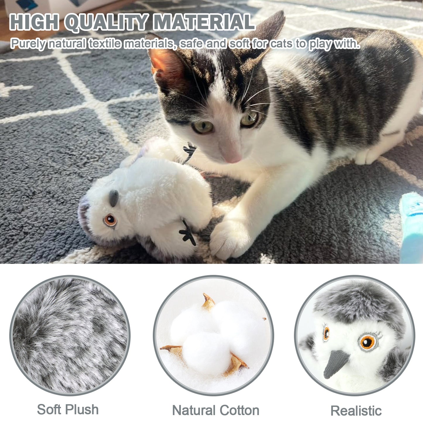 Realistic Flapping Bird Cat Toy – Motion Activated Chirping Catnip Plush Toy (USB Rechargeable) for Indoor Cats & Kittens