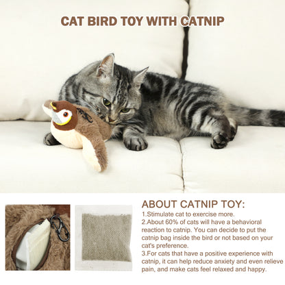 Interactive Flapping Bird Cat Toy – USB Rechargeable Chirping Catnip Plush Toy for Indoor Cats & Kittens