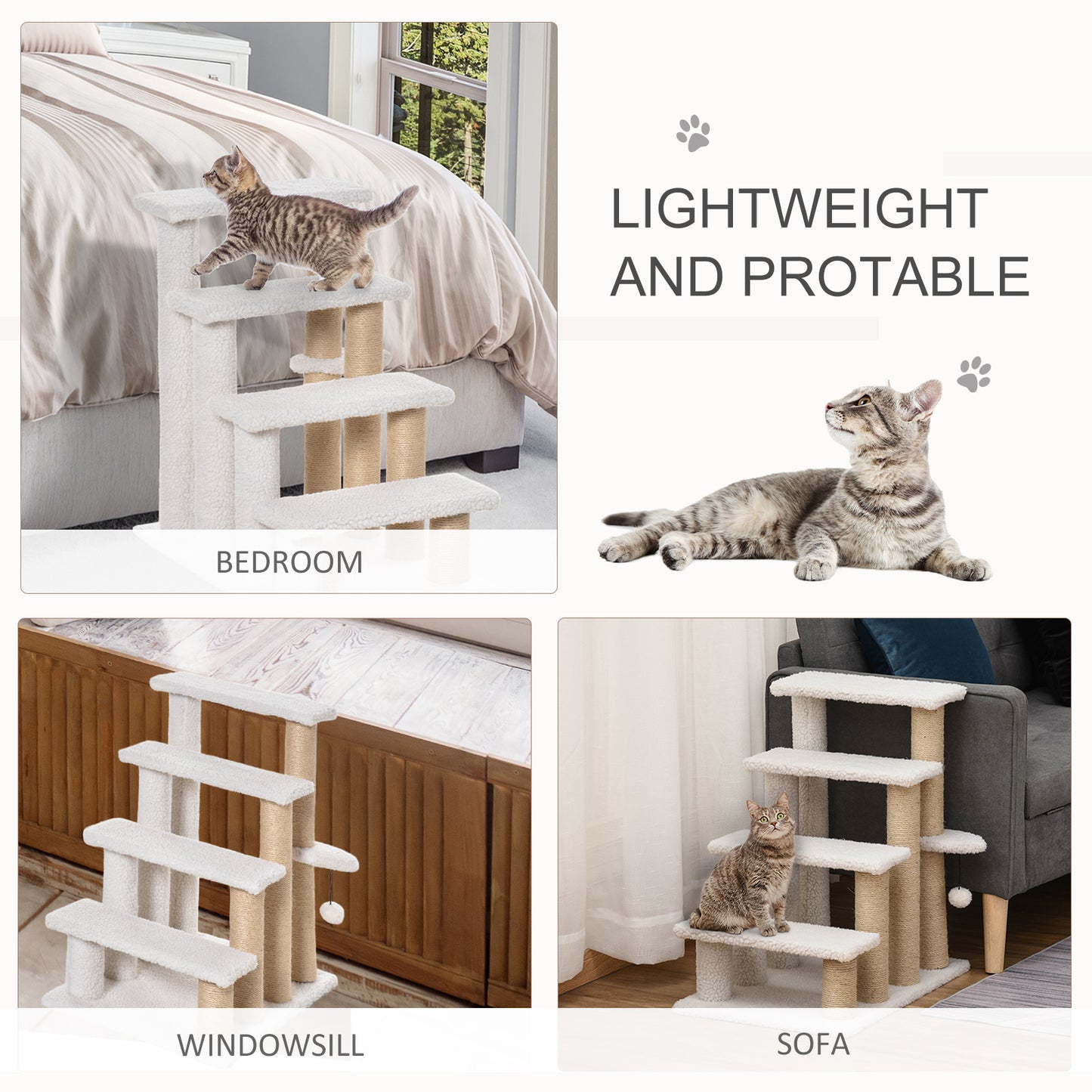 Interactive Cat Stairs with Sisal Scratching Posts – Multi-Level Climbing Steps for Indoor Cats